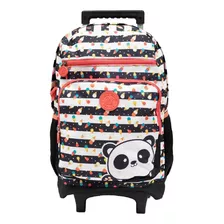 Mochila C Rodinhas Escola College Girl Panda Cream 5 Bolso