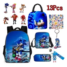 Mochila De Escuela Primaria Sonic Lonchera Y Figura 13pcs