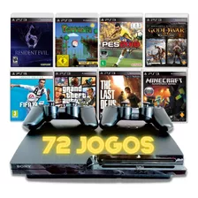 Playstation 3 Slim Ps3 Com 2 Controles + Grand Theft Auto V + God Of War + The Last Of Us + Fifa 19