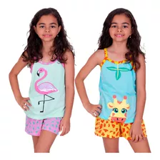 Kit 2 Babydoll Infantil Estampado Pijama Criança