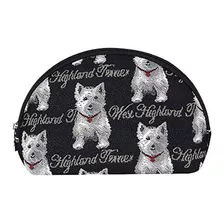 Black - White Dog Print Westie Tapestry Maquillaje Bolsa De