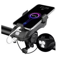 4 Em 1 Farol Bike 3 Leds Suporte Celular Power Bank Buzina