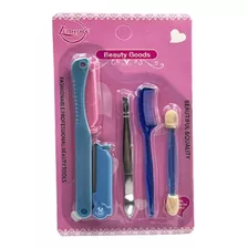 Conjunto 5em1 Kit Manicure Pinça Pincel Espatula E Escova