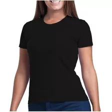 Blusa Feminina 100% Algodão Preta Lisa Camiseta Baby Look