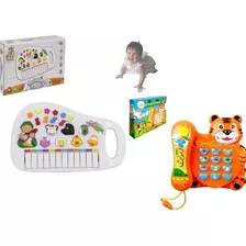  Kit Telefone Tigre + Piano Infantil Teclado Sons De Bicho 