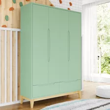 Guarda-roupa Infantil Com Gavetas Estilo Retrô Cor Verde