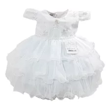 Vestido Infantil Menina Bebê Branco Batizado Strass P Ao G T