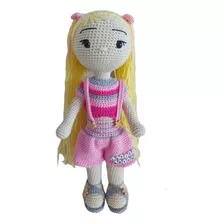 Boneca Com Cabelo Loiro E Roupa Rosa Em Amigurumi - Crochê