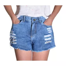 Short Jeans Feminino Desfiado Destroyed Cintura Alta Top 