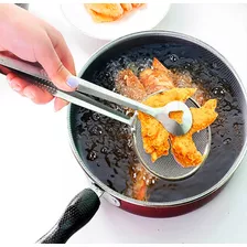 Escumadeira De Fritura Com Pegador Inox Pastel Batata Frita Cor Prateado Inox