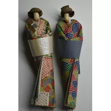 Antiguas Muñecas Kokeshi Origami Japan Geishas Kimonos 