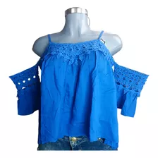 Blusa / Playera Azul Hombros Descubiertos Mujer Dama Casual