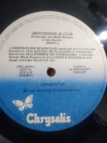 Ian Hunter - Bienvenidos Al Club - Live - En Vivo - vinilo 1980