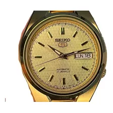Reloj Seiko Masc Automático Transparente Con 21 Rubíes Y Correa Dorada, Color Snk610k1-gold