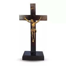 Crucifixo Barroco De Mesa Cruz De Madeira Com Pedestal 17cm