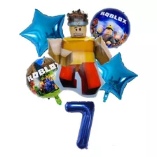 Set 6 Globos Roblox Estrellas Azules Con Número 7