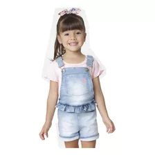 Jardineira Infantil Look Jeans C/ Blusinha Jeans