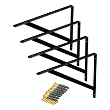 4 Peças Suporte Mão Francesa Preta 20cm Reforçado Prateleira