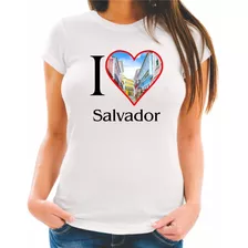Camiseta Baby Look Estampa Cidade Turismo I Love Salvador 55