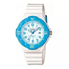 Reloj De Pulsera Casio Youth Lrw-200 De Cuerpo Color Blanco, Analógico, Para Mujer, Fondo Blanco, Con Correa De Resina Color Blanco, Agujas Color Celeste Y Blanco, Dial Celeste, Minutero/segundero Cel