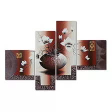 Wieco Art De Gran Tamaño Decorativo Elegante Flores 4 Panele