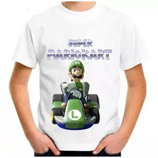 Camiseta Infantil Super Mário Kart Luigi Game Clássico #10