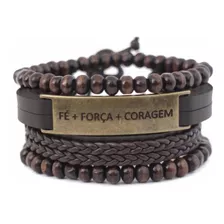 Kit De Pulseiras Fé Força Coragem