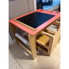 Mesa De Dibujo Infantil Con Silla Y Rollo Sin Pintar 