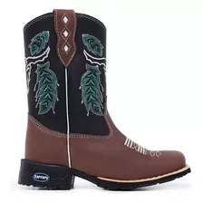 Bota Texana Infantil Masculina Couro Legitimo Com Zíper