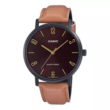 Reloj Casio Hombre Cuero Mtp-vt01bl-5b Marrón Color De La Malla Caqui Color Del Bisel Negro Color Del Fondo Negro