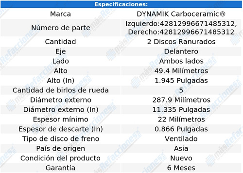 2 Discos Ranurados Del Rabbit L4 1.8l 06 Al 07 Dynamik Foto 2