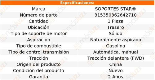 1) Soporte Motor Tras Honda Crx 1.5l 4 Cil Aut, Std 88/91 Foto 2