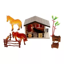 Kit Fazendinha Casa Com Rede Faroeste Com 2 Cavalos 20 Cerca