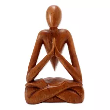 Novica Escultura De Madera Hecha A Mano Lotus Meditación Yog