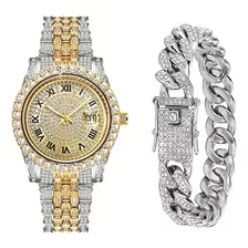 Reloj De Pulsera De Moda Con Fecha Y Diamantes Para Hombre