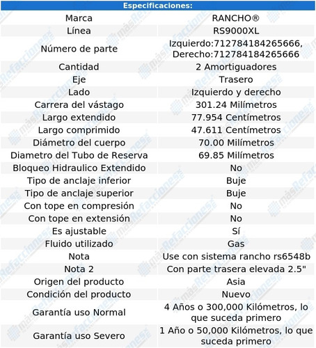 Amortiguadores Tras Rs9000xl Sierra 2500 Hd Classic 2007 Foto 3