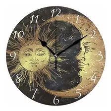 Reloj De Pared Redondo Boho Sun And Moon Stars Decoración De
