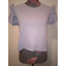 Buzo Remera Dama Talle L Algodón Lavanda Manga Corta Volados