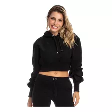 Blusa Moletom Cropped Feminino Liso , Curto, Capuz