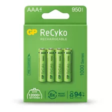 04 Pilhas Aaa Recarregável 950 Mah Gp Recycko - 01 Cartela