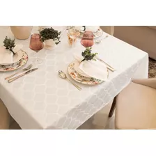 Toalha De Mesa Impermeável 8 Lugares 1,70 X 2,70 M Jacquard Cor Marrocos - Branco