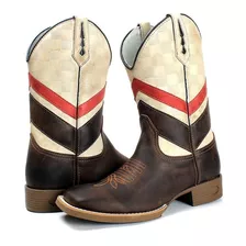 Bota Texana Asteca Quadriculada Sola Marrom Bico Quadrado