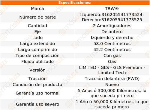 2- Amortiguadores Gas Delanteros Tucson 2016/2021 Trw Foto 2