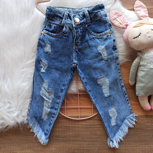 Calça Jeans Destroyed Infantil Menina Diagonal Mini Diva