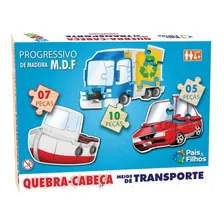 Quebra Cabeça Progressivo 3 Em 1 Meios Transporte Madeira