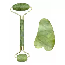 Combo Masajeador Roll On Jade + Piedra Guasha Dama Belleza Tipo De Piel Verde Jade