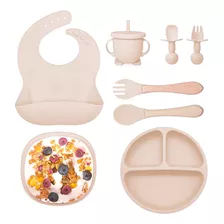 Kit Refeição Bebê Prato Babador Copo Talher Silicone Ventosa