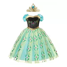 Vestido Princesa Ana + Corona Frozen Manga Corta