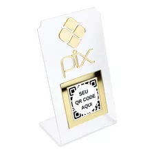 Placa Pix Qr Code Display Pagamentos Acrílico Transparente Cor Transparente E Dourado