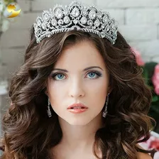Coroa Tiara Noiva Arranjo Para Veu Vestido 15ano Miss Prince Cor Prateado